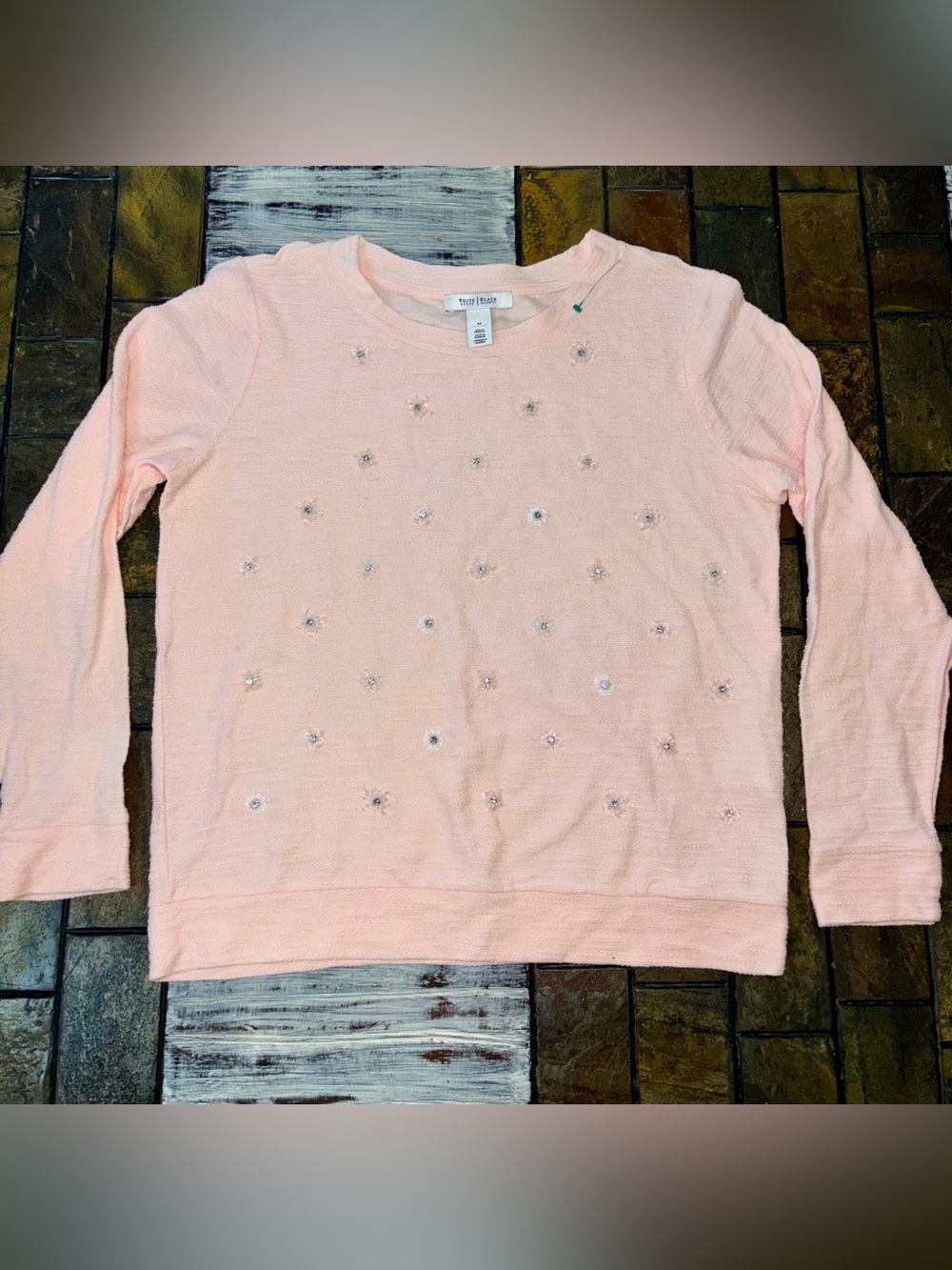 White House Black Market Whbw Embroidered Sweater Women’s Medium Pink Top Flower